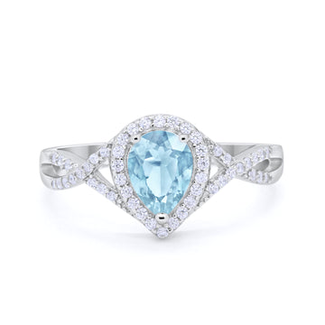 Teardrop Wedding Promise Ring Infinity Round Simulated Aquamarine CZ 925 Sterling Silver